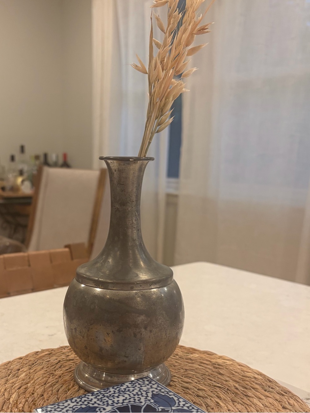 Antique-pewter Metal Vase in Aged Silver
